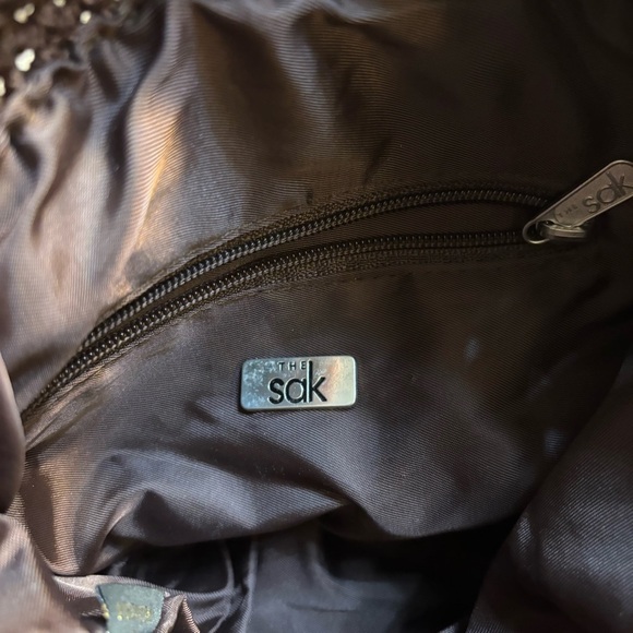The Sak OMG Mini Backpack Chocolate Brown Crochet Knit Drawstring Pockets Boho main image 10
